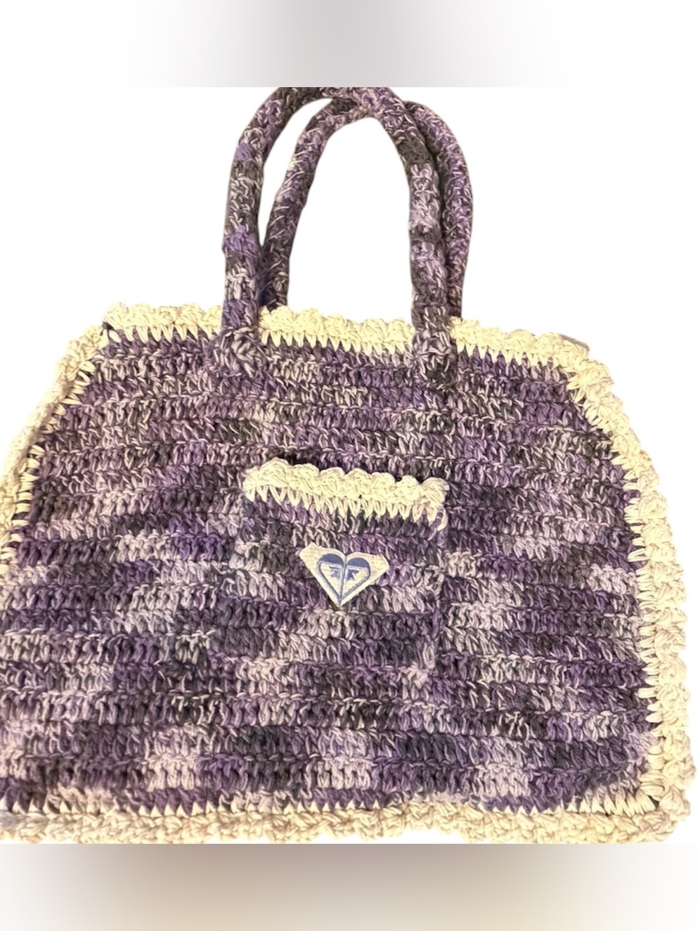 Vintage  Roxy Quicksilver crochet tote bag purple white